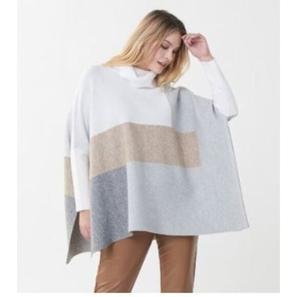 Joseph Ribkoff Womens Colorblock White Gray Knit Cowl Neck Poncho Sweater XS - Picture 11 of 11